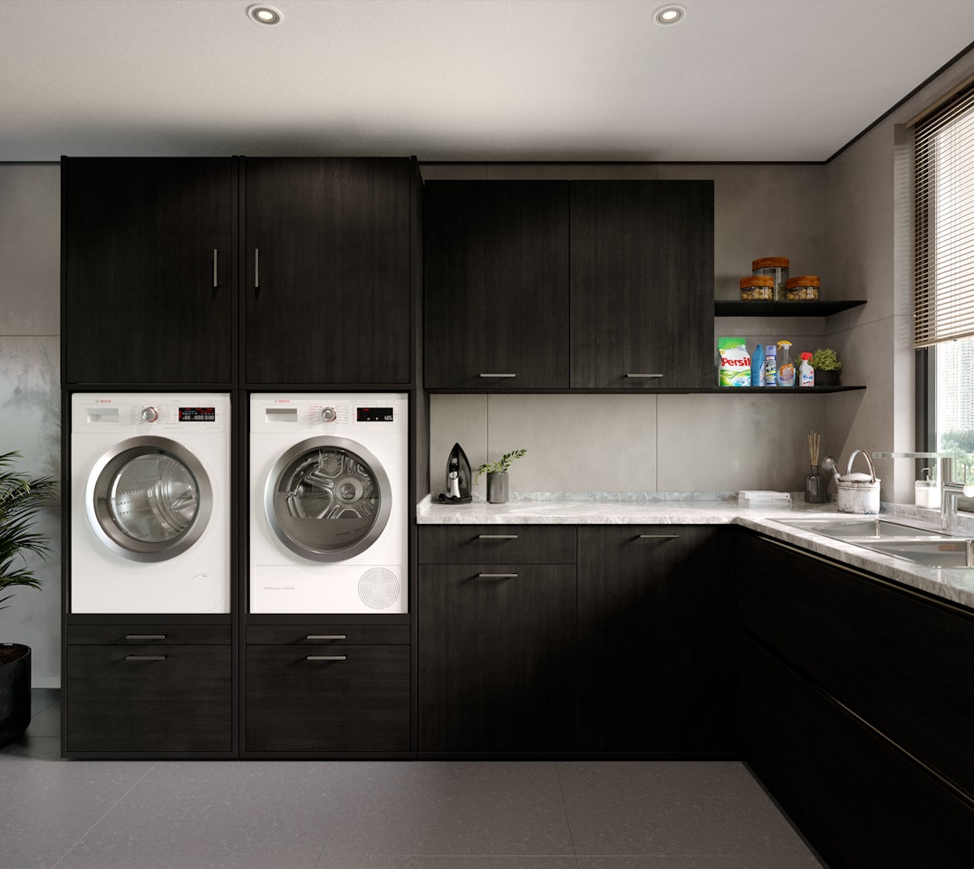 Handige inbouwkast voor je droger en wasmachine Inbouwkast voor in de keuken
